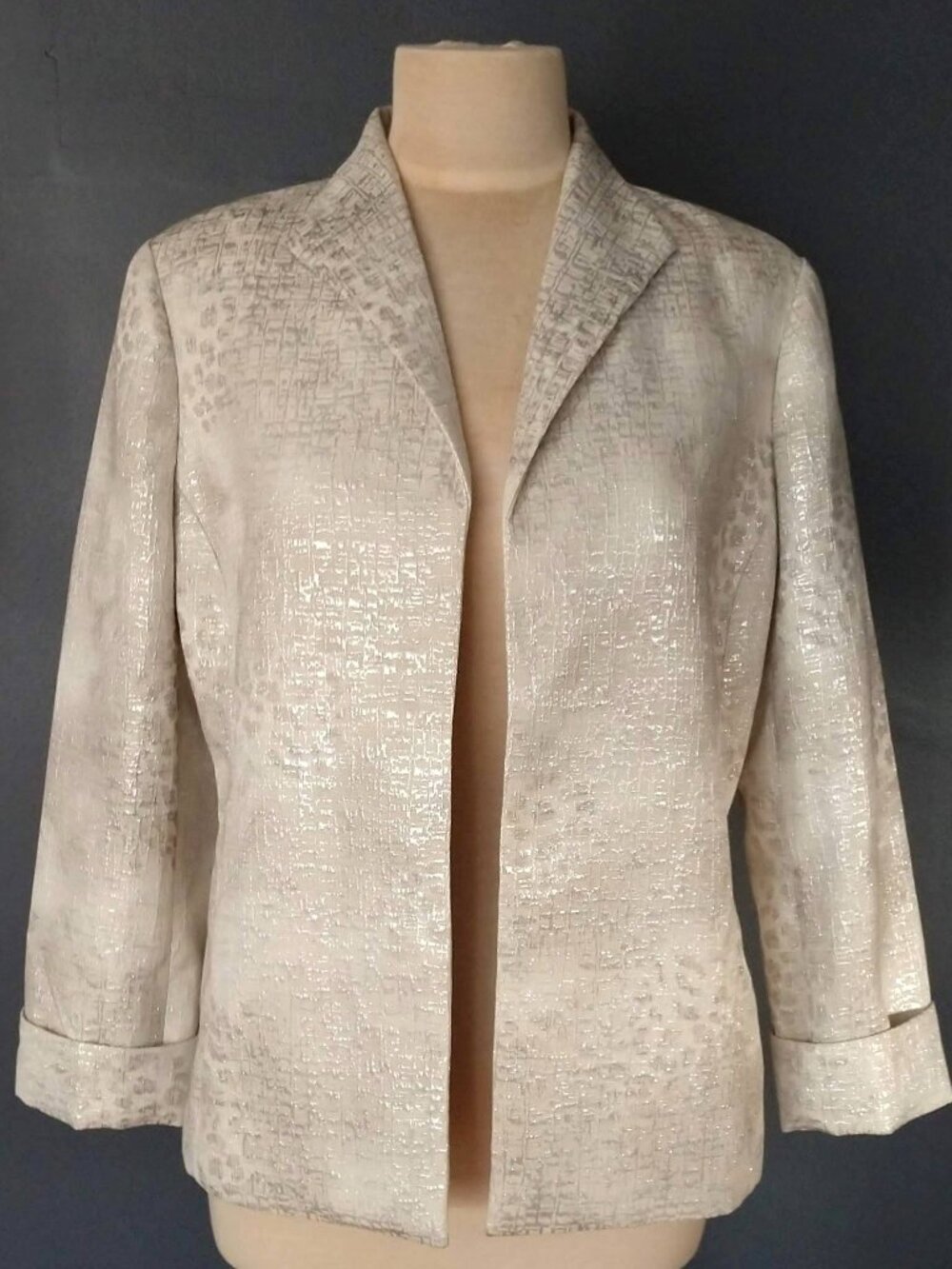 Open front cream and silver jacket